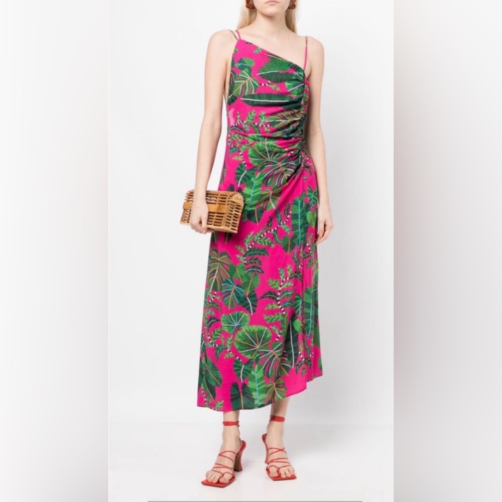 Farm Rio Pink Leaves midi dress NWT